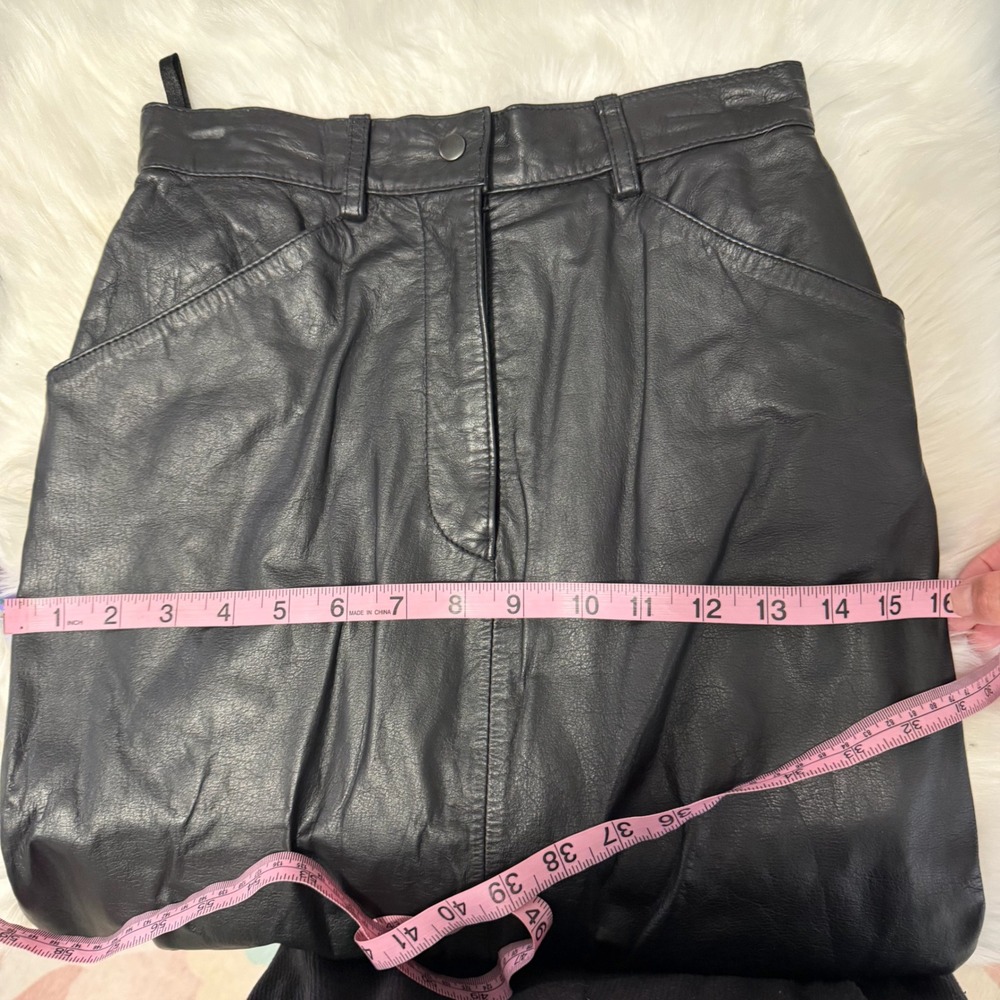 Vintage 80's - Genuine Leather Straight Maxi Skirt Black Size 4/XS - Picture 8 of 9